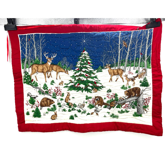 Large Handmade Tapestry Quilted Hand Stitched Christmas Outdoor Scene Wildlife - Picture 1 of 10